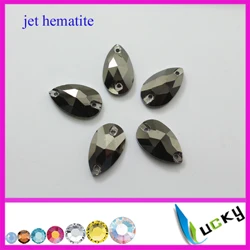 jet hematite shipping56pcs 10,5x18 мм все цвета груша формой похож на различных цветов пришить кристаллов с 2 отверстиями, с плоской задней частью ювелирные изделия в виде капли бусины - Цвет: jet hematite