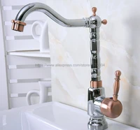 bathroom sink faucet polished chrome and red copper 360 rotable basin faucet water tap single handle cold and hot water nnf916