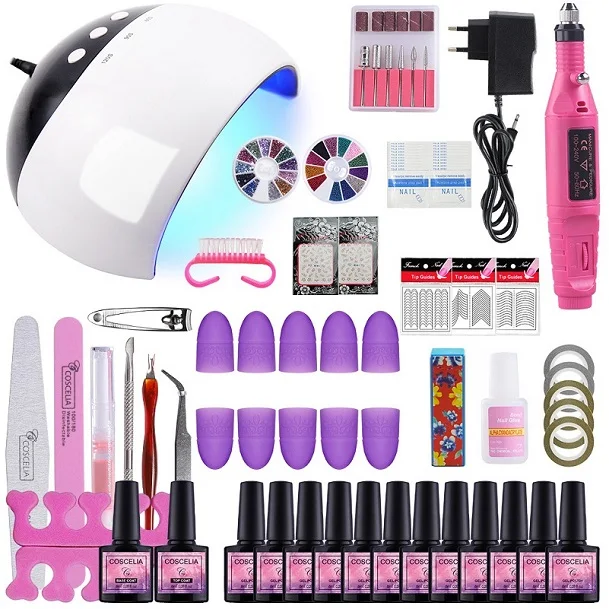 Choose 12 colors kit Маникюрный набор УФ светодиодная лампа для сушки ногтей Гель-лак для ногтей комплект био-Гели Soak Off набор маникюрных инструментов 6/10/12 Цветов Фрезер для ногтей, сверлильный и нейл-арта - Цвет: Choose 12 colors kit