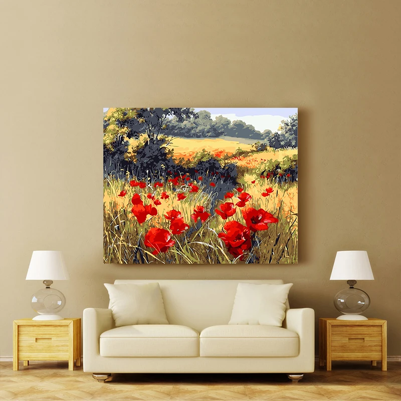 

Natural beauty safflower plant landscape oil painting DIY painting digital art painting digital family hotel decorative painting