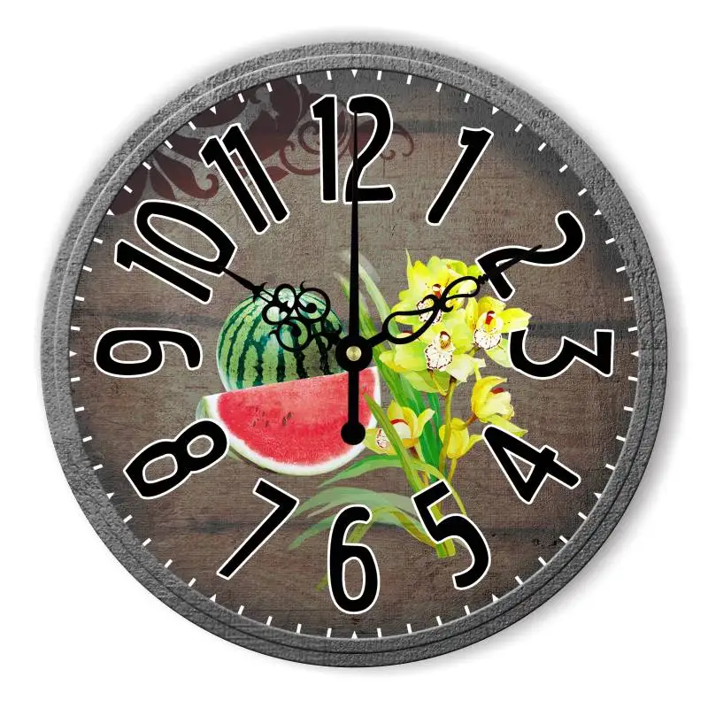 Бренд моды кухня декор стены часы с 3d фрукты и водонепроницаемый циферблат
