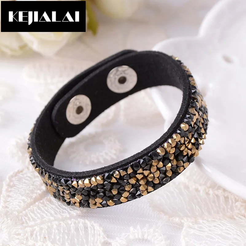 2017 Украшенные стразами Кожаные браслеты для Для женщин проложили блестящими