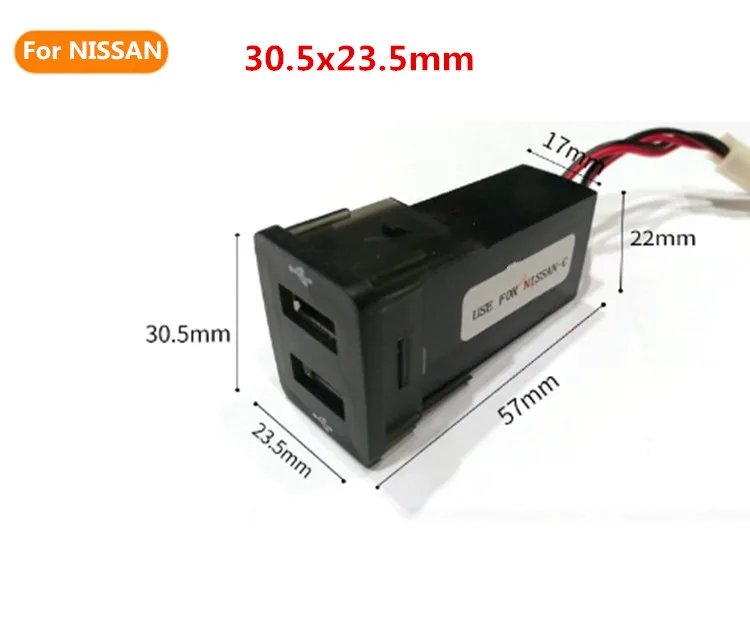 For NISSAN 30.5x23.5 Новинка 5 V 2.1A с 2 портами(стандарт Интерфейс со штыревой частью соединения Зарядное устройство адаптер для NISSAN/Toyota/Mazda/Honda/Suzuki/Mitsubishi Мощность преобразователь - Название цвета: For NISSAN 30.5x23.5