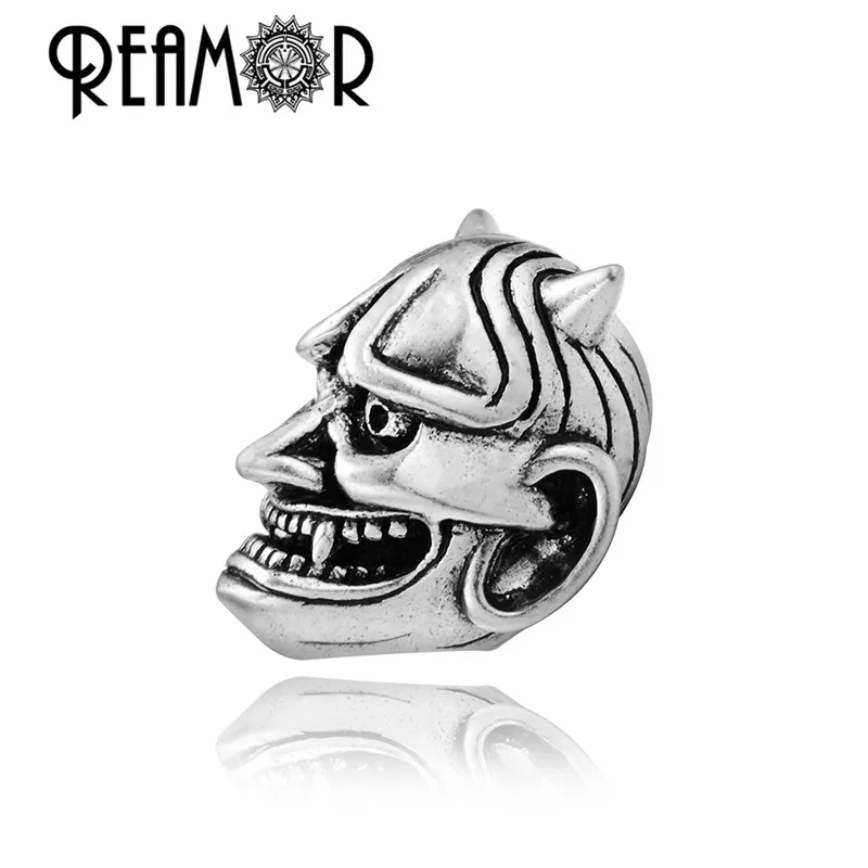 REAMOR 6.5mm Silver Plated Ghost Mask Copper Bead Metal Demon Evil Beads for DIY Leather Bracelet Jewelry Making Accessories | Украшения и
