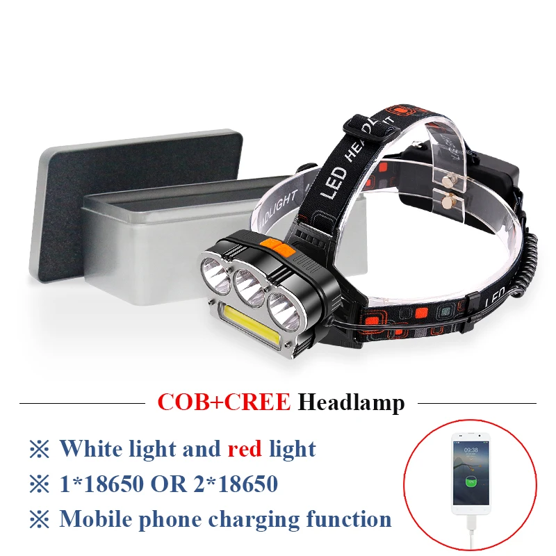 Охота xml 3t6 светодио дный светодиодный налобный фонарь power bank фары COB красный свет