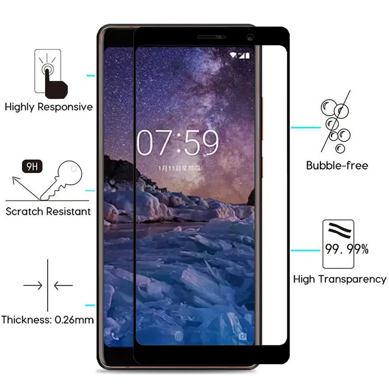 Защитное стекло для Nokia 7 Plus 3 5 6 8 закаленное на Nokia3 Nokia5 Nokia6 Nokia8 7plus Защитная пленка