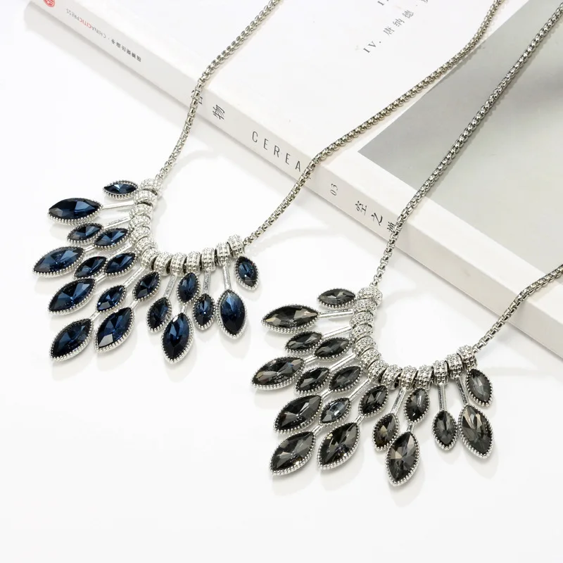 Women Chain Necklace Collier Femme 2018 Fashion Blue White Zricon Crystal Necklaces &amp Pendants Sweater Collar Mujer Jewelry | Украшения