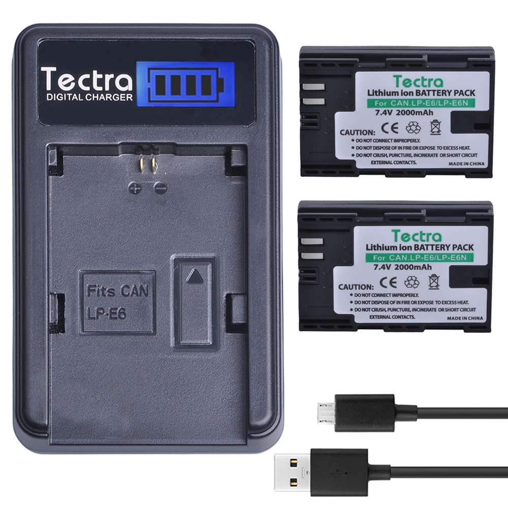 

Tectra LP-E6 LP-E6N LPE6 LP E6N 2PCS 2000mAh/Li-ion Camera Battery + LCD USB Charger for Canon 70D 5DII 5D2 5D3 7D 6D 60D