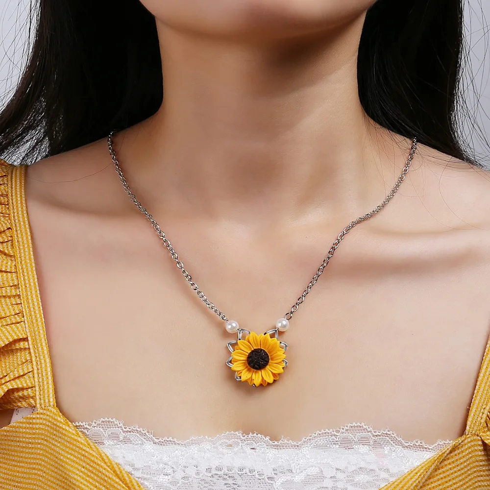 Новый Подсолнечник подвеска ожерелье для женщин Креативные украшения из