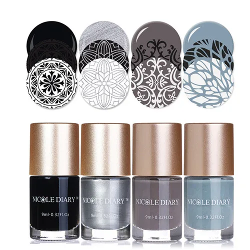 4 Bottles Set 4 NICOLE DIARY 6 4 2 бутылка стемпинг ногтей покрытие лак набор черный белый золотой лак для ногтей Набор для печати ногтей 9 мл - Цвет: 4 Bottles Set 4