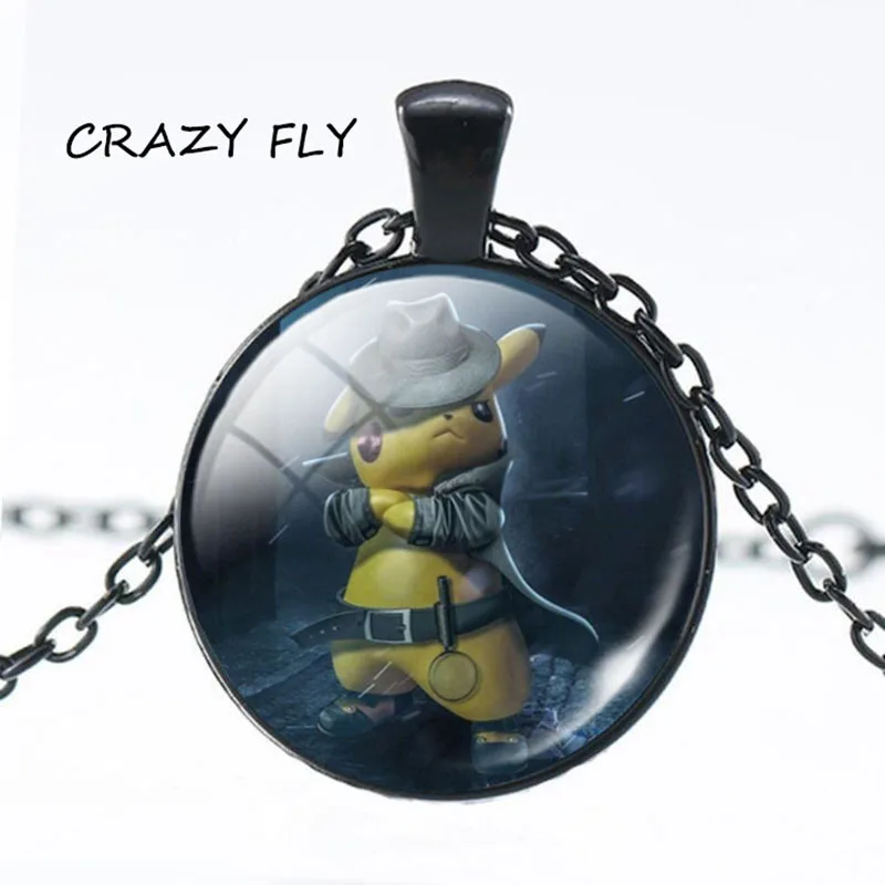 CRAZY FLY POKEMON Detective Pikachu Necklace Alloy Cabochon Glass Pendant Jewelry For Women|Ожерелья с подвеской| |