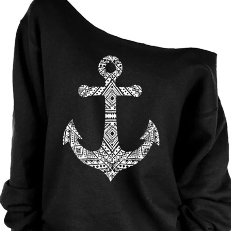 Весна осень зима новые футболки женские элегантные с длинным рукавом Лодка Якорь