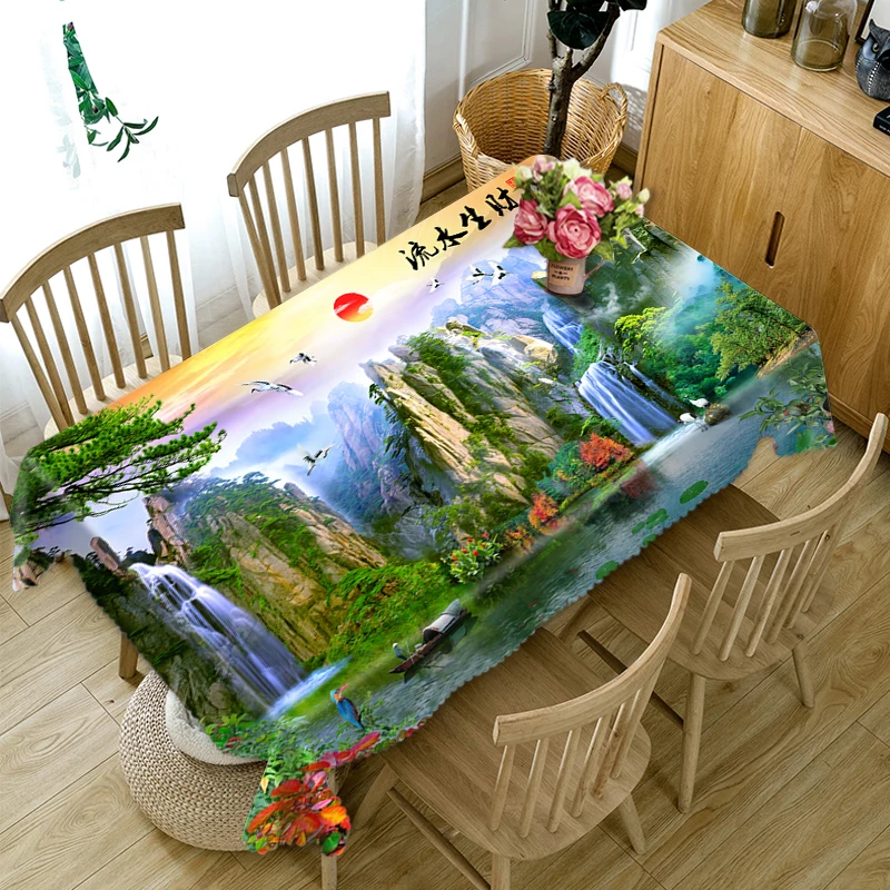 Китайская 3d круглая скатерть приветствие гостей сосна водопад узор утолщенная