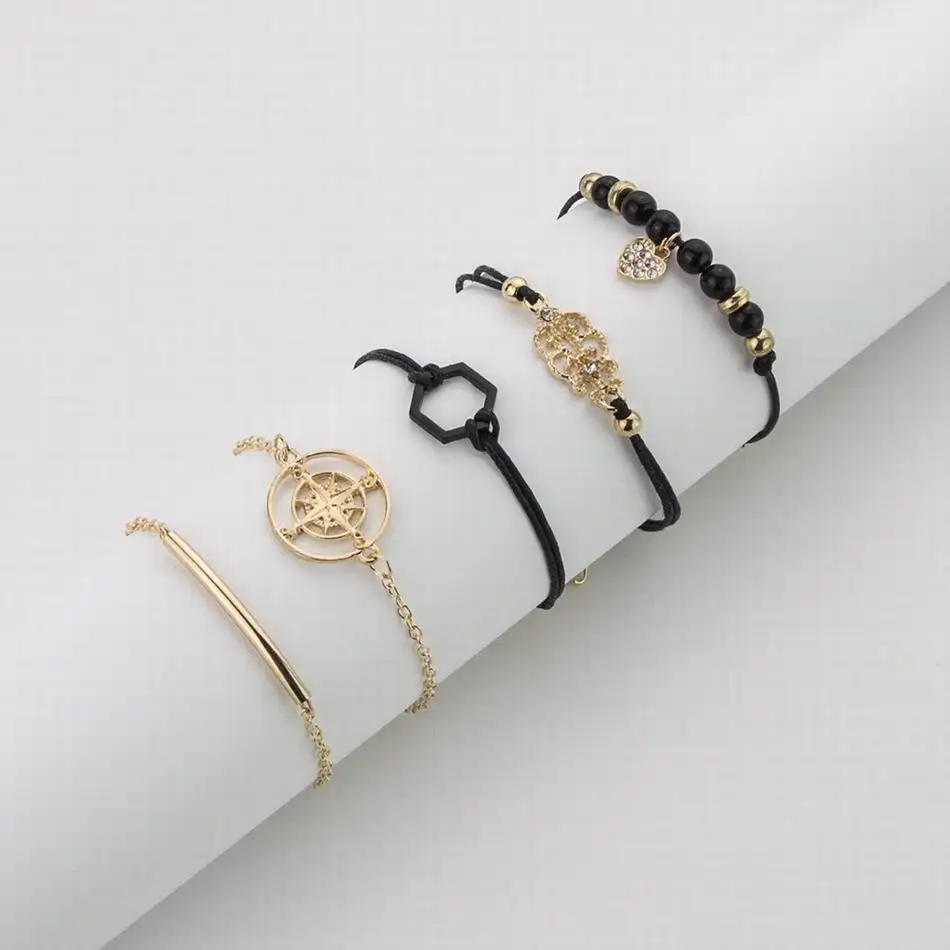 Женские браслеты подвески Boho с золотыми звеньями вырезами в виде сердца Луны