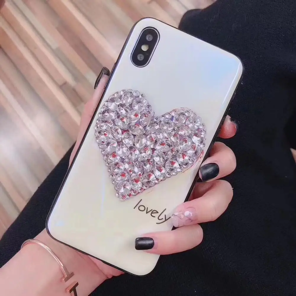 Роскошный DIY Алмазное сердце Blu-Ray чехол для телефона для samsung galaxy S10 Plus s8 s9 note8 note9 s9plus чехол s8plus чехол - Цвет: white Rhinestone