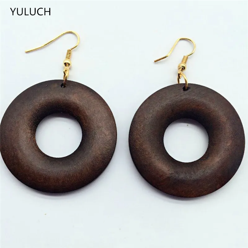Горячие Последние Очаровательные Круглые деревянные серьги аксессуары
