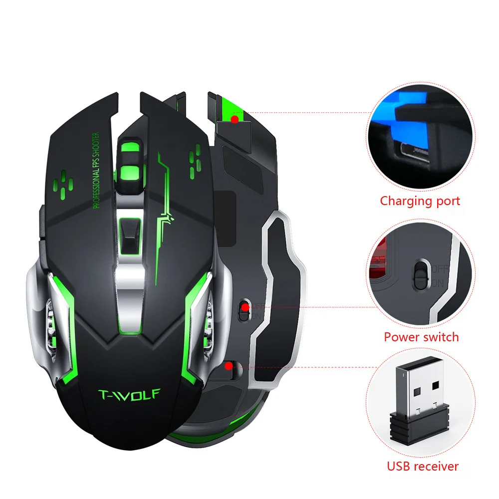 Gearwheel Беспроводная подзарядка подсветка светящаяся Игровая USB мышь 2 4 GHz 2400