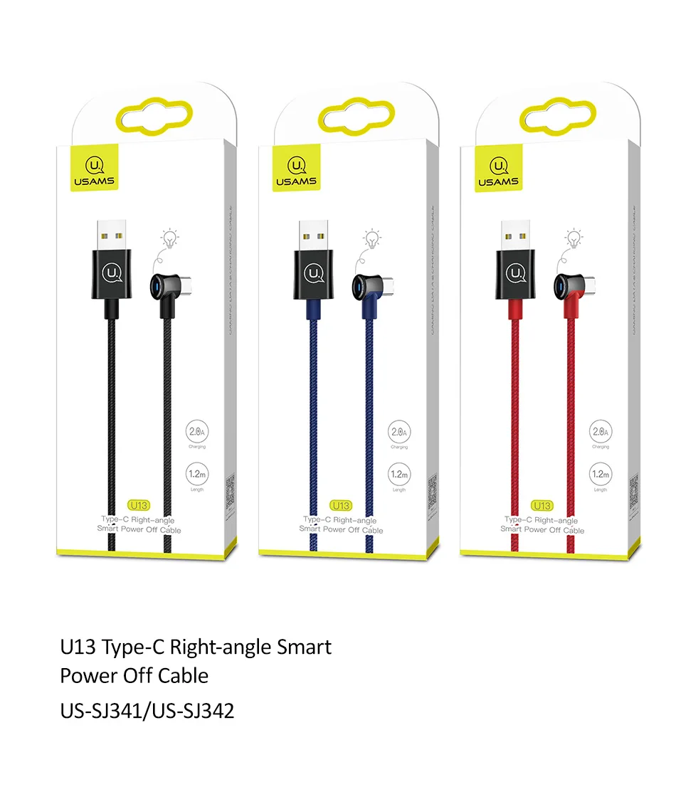 Кабель USAMS type C с прямым углом автоматического отключения питания USB C кабель для быстрой зарядки и передачи данных type-C шнур для samsung Xiaomi