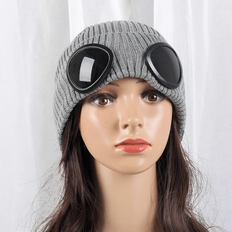 Зимние шапки для женщин модная теплая шапка Skullies Beanies с солнцезащитными очками