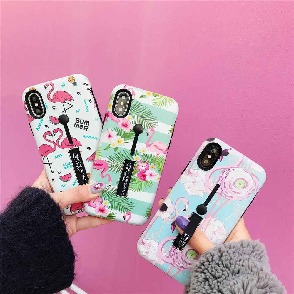 Hide Ring Stand Holder Case for Apple IPhone X XS MAX XR Fashion Flower Flamingo Silicone Phone Cases Iphone 6 6s 7 8 Plus |