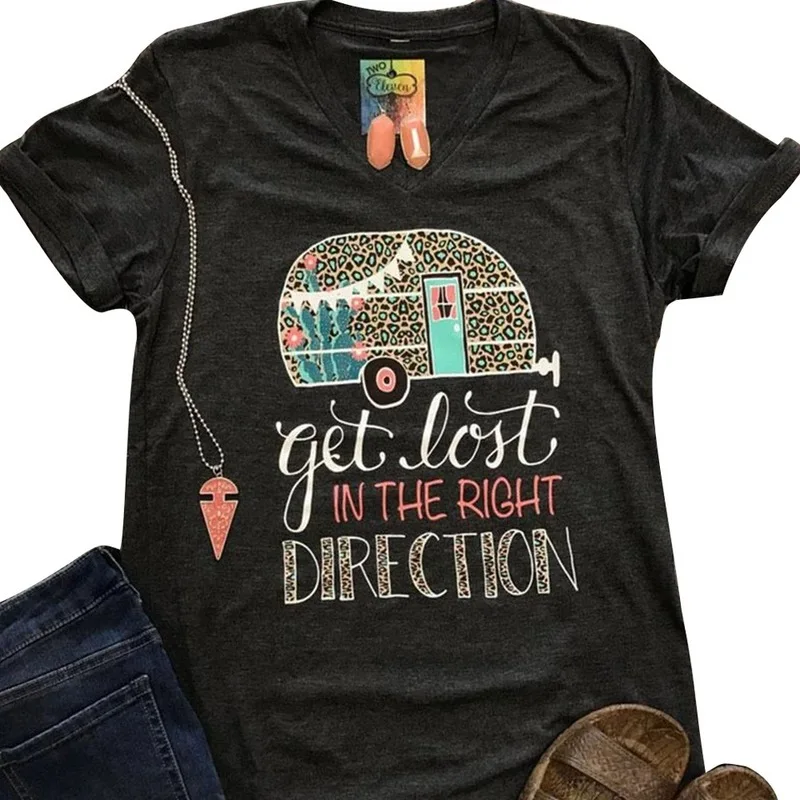 Женская футболка с коротким рукавом и надписью Get Lost In The Right Direction | одежда