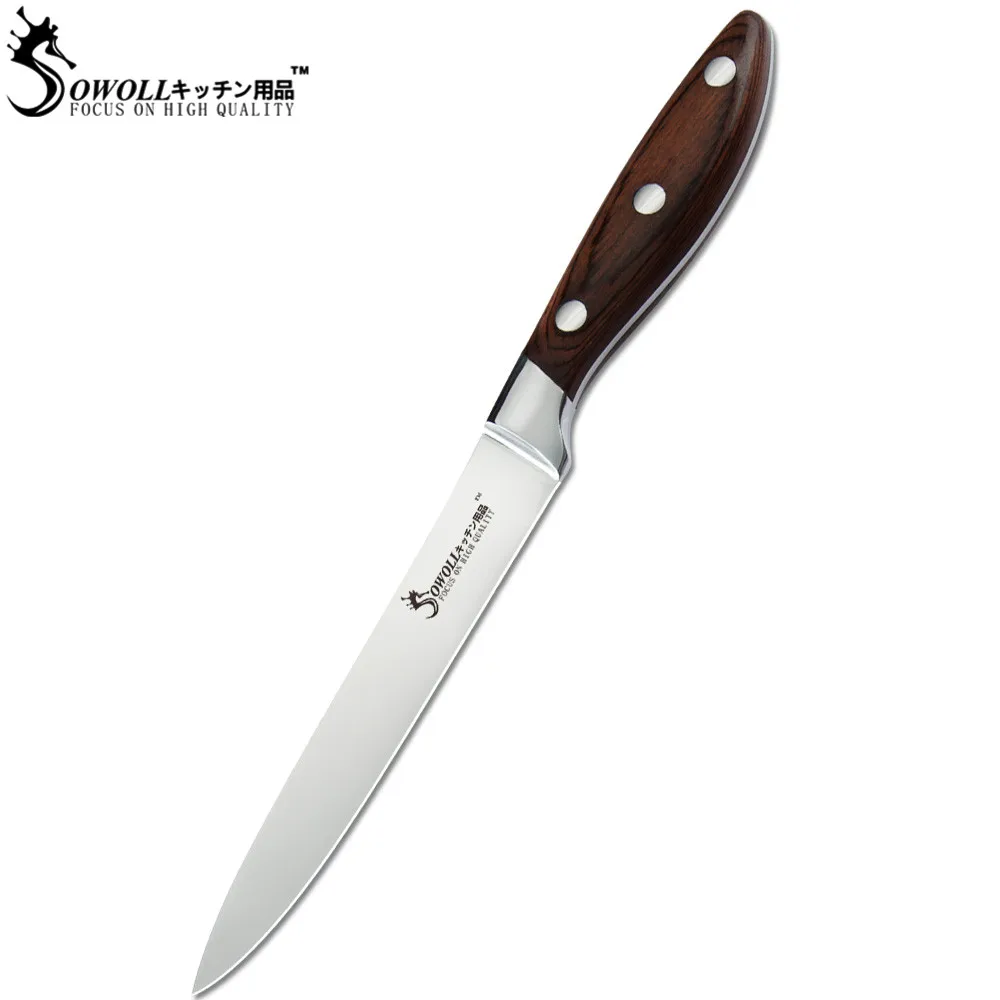D.5 utility knife Sowoll 3pcs Chef Knife Set Stainless Steel 7cr17 Sharp Blade Bend Handle Color Wood 7'' Santoku 5'' Utility Knife Cooking Tools - Цвет: D.5 utility knife