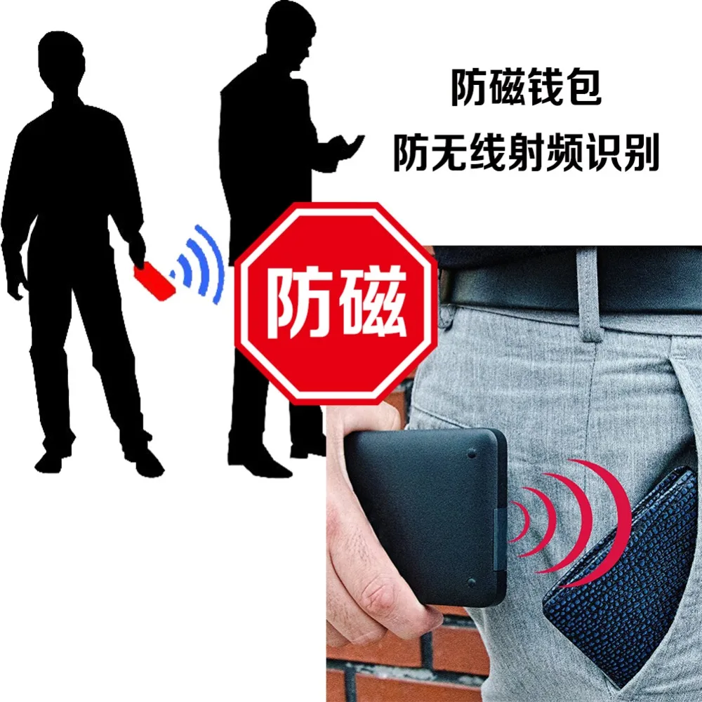 Металлический мужской бумажник с защитой от кражи замком RFID мини из ткани