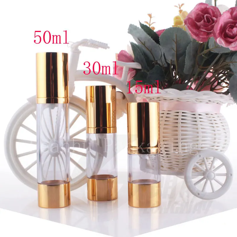 

Пустая металлическая Вакуумная бутылка с насосом, косметические контейнеры для крема и лосьона, 15 г, Алюминиевый Золотой вакуумный насос, бутылки для крема для путешествий