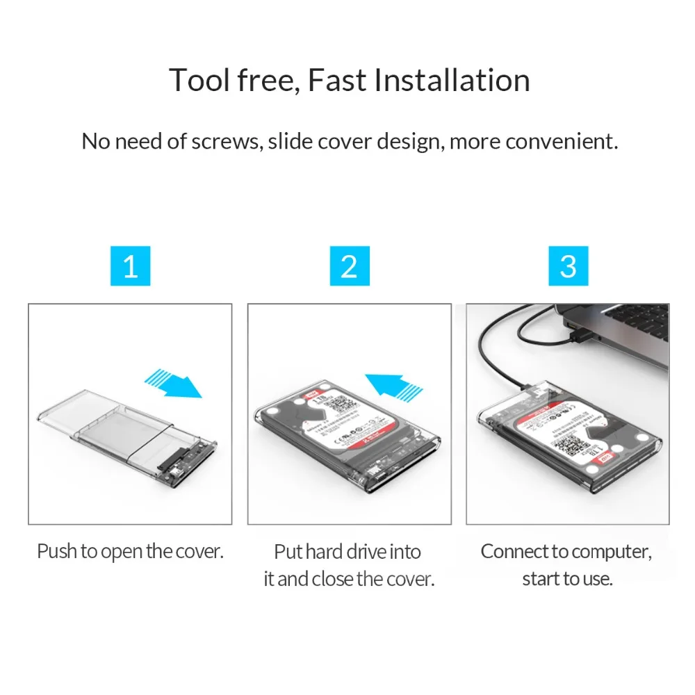 ORICO 2,5 дюймовый чехол для жесткого диска SATA-USB 3,1 Gen2 10 Гбит/с Тип C жесткий диск Внешний корпус для жесткого диска прозрачный чехол без инструмента 4 ТБ