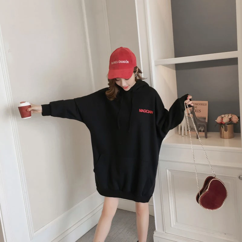 Женская толстовка с капюшоном толстая бархатная средней длины длинными рукавами