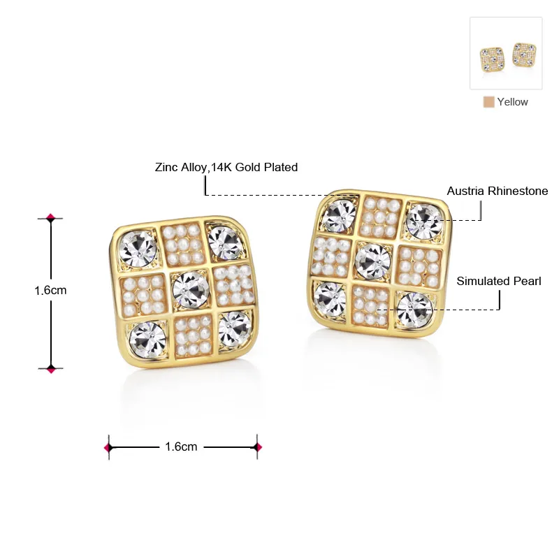 Neoglory светильник желтое золото цветные серьги-гвоздики для женщин австрийские