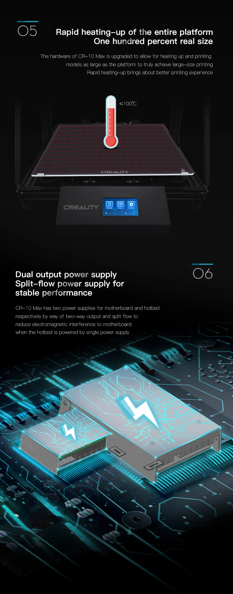 CREALITY 3D Большой размер CR-10 Макс. 450*450*470 мм автоматическое выравнивание, печать, обнаружение нити с сенсорным экраном дюйма