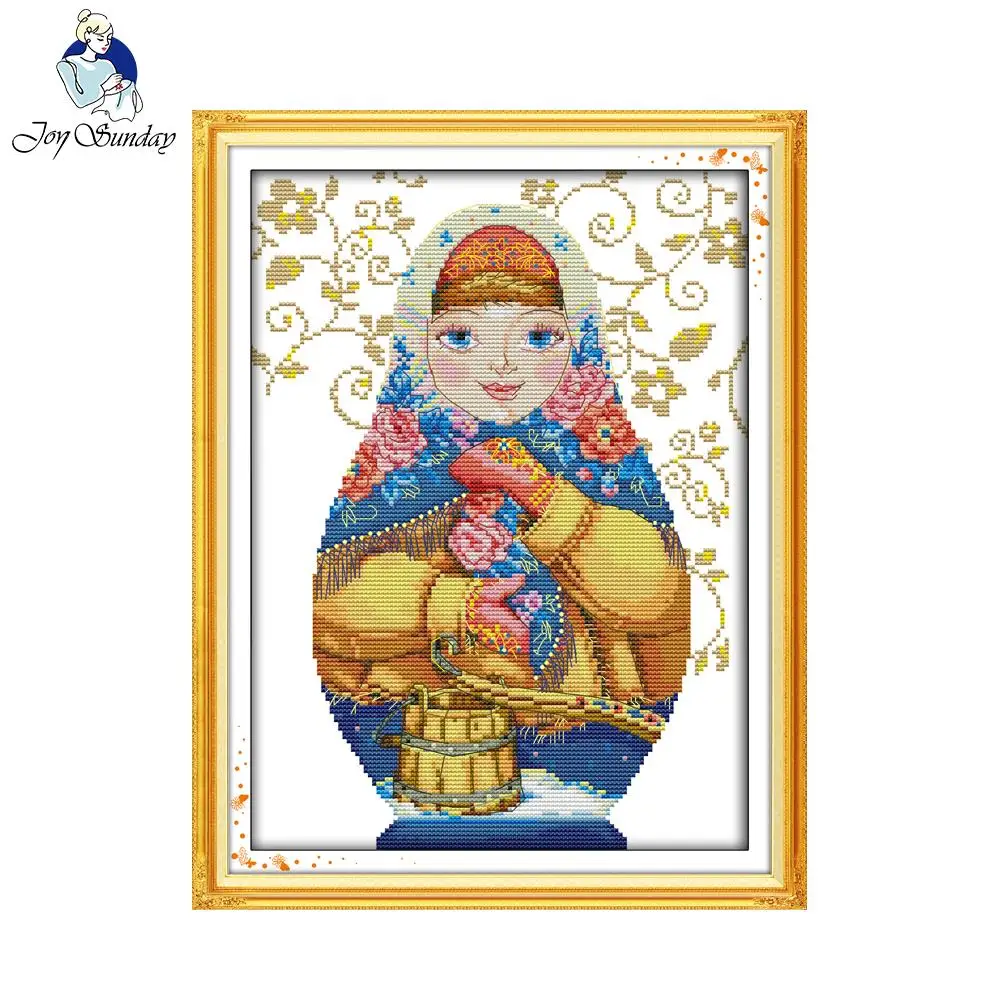 Картина для вышивки крестиком Joy Sunday с изображением русской куклы напечатанная