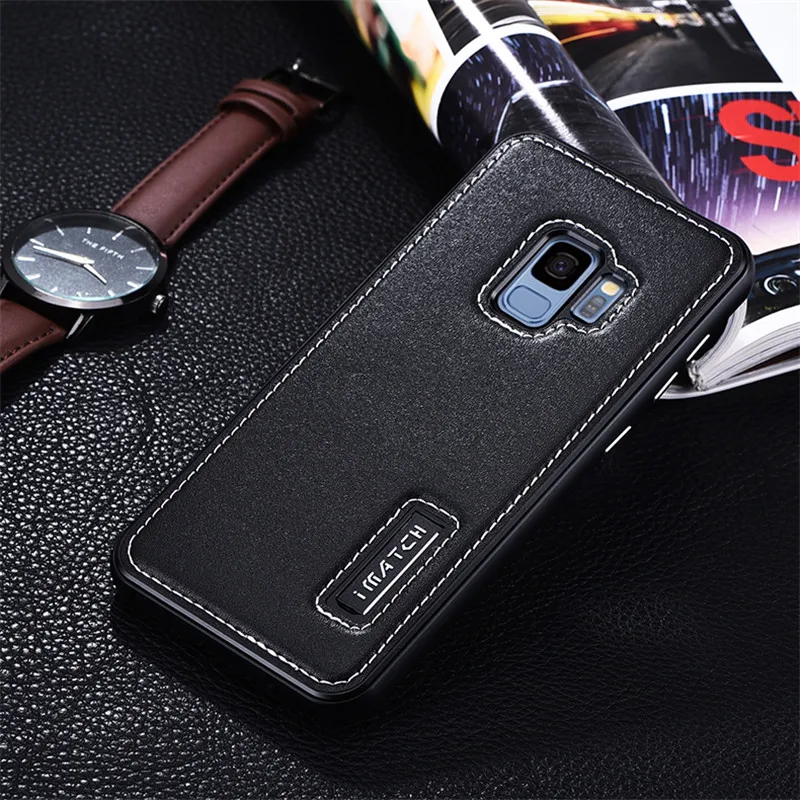 

Original IMATCH Case Luxury Aluminum Metal Frame & Genuine Leather Back Cover Phone Cases For Samsung Galaxy S9 S9 Plus