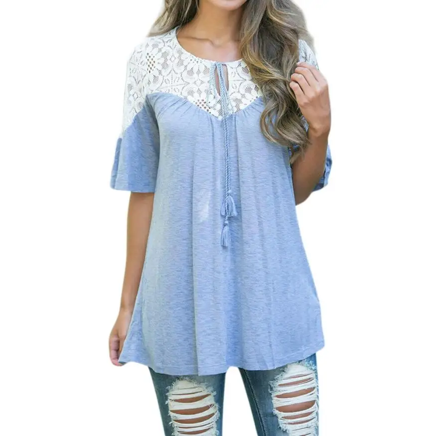Женские топы и блузки рубашки летние кружевные с коротким рукавом blusa feminina Прямая