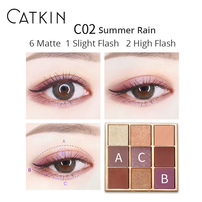 CATKIN, 9 цветов, 14,4 г, вечная любовь, сезонные тени для век, блеск, мерцающий Матовый Металлик, натуральный, специальный китайский стиль