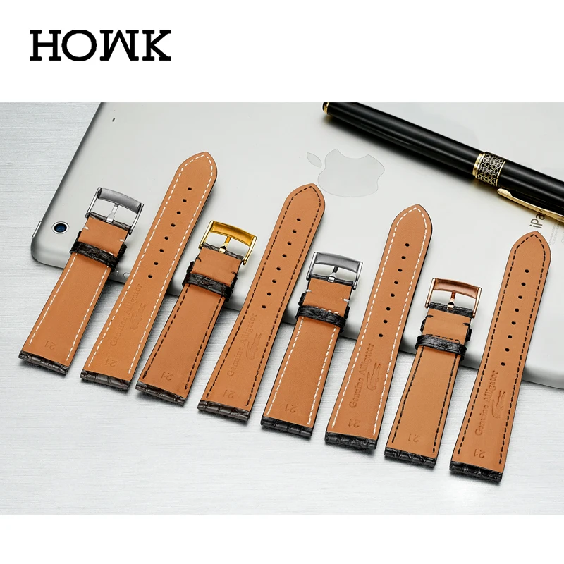 HOWK ремешок для часов 18 мм, 19 мм, 20 мм, 21 мм, 22 мм, 23 мм, 24 мм, кожаный ремешок для часов с пряжкой Alligator Watch Starp