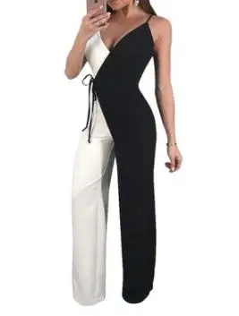 Женский комбинезон с длинным рукавом широкий треугольным вырезом и поясом |