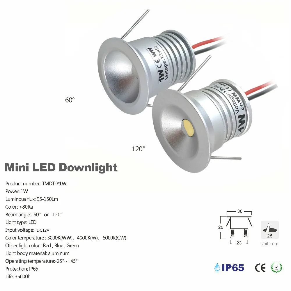 Светодиодный точечный светильник, 1 Вт, 25 мм режущий встраиваемый мини-светильник, 12 В постоянного тока, освесветильник для шкафа, декоратив... от AliExpress RU&CIS NEW