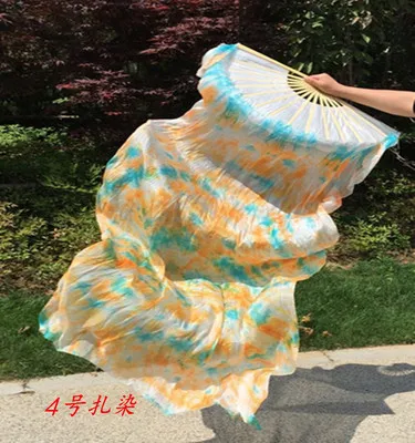 Color 4 New Tie-dyed Belly Dance real silk Fan Veils for Women long flowy Stage Performance silk Fan 4 sizes - Цвет: Color 4