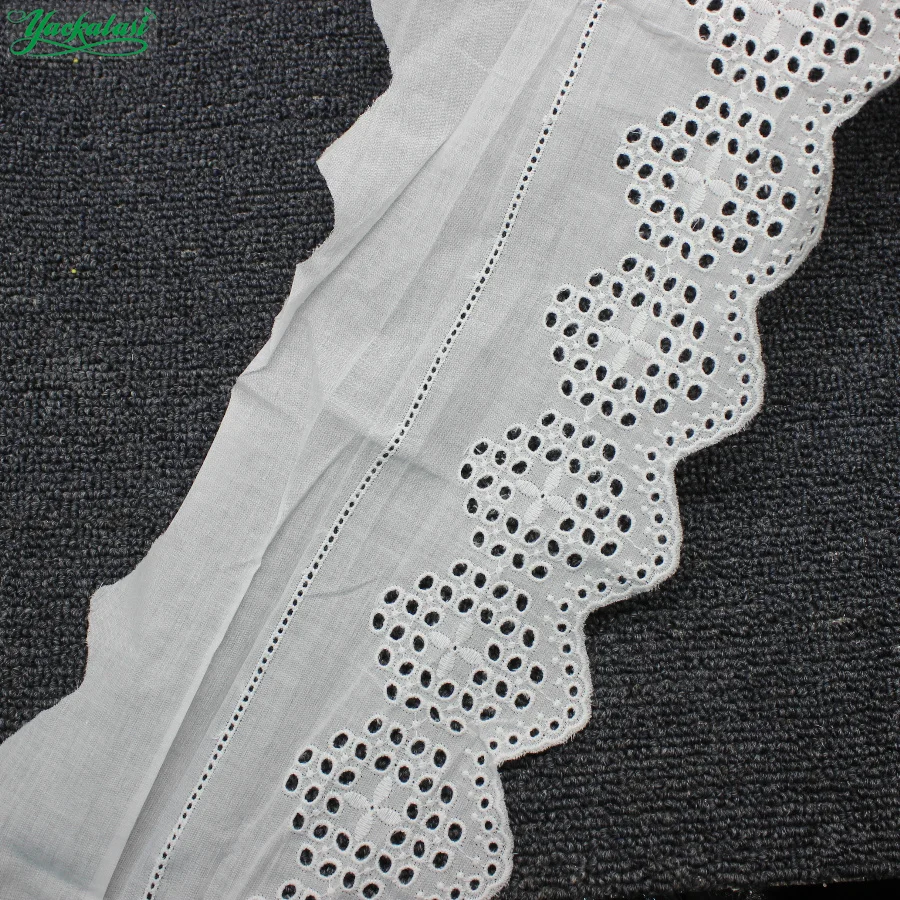 

YACKALASI 7 Yds 100% Cotton Lace Eyelet Embroidered Fabrics Swiss Cotton Voile Appliqued 3D Flower Trims Diy NatureWhite 14cm