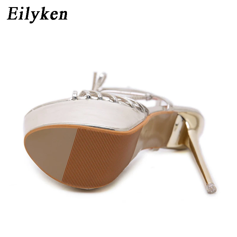 Eilyken 2020 New Women Summer Open-toe Sandals Lace-Up Cross-tied Super High Heels Club Shoes Zapatos Mujer Golden | Обувь