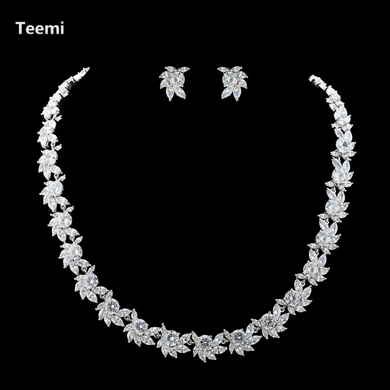 

LUOTEEMI White Gold-Color High Quality Sparkling AAA Cubic Zirconia Necklace Earrings Set For Women Wedding Bridal Jewelry Sets