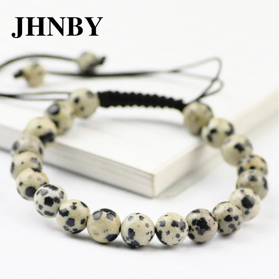 JHNBY природных пестрые камень Браслеты для Для женщин 6/8/10/12 мм плетеные