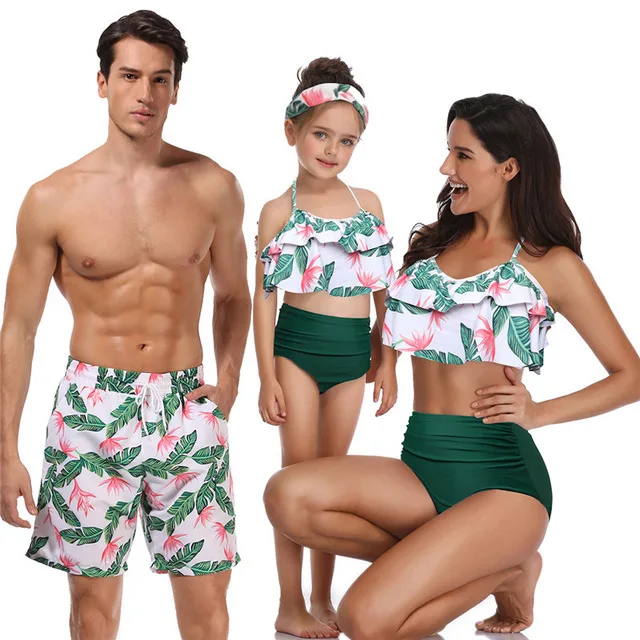 Фото Купальник-бикини для мамы и дочки Семейный комплект папы сына пляжная одежда
