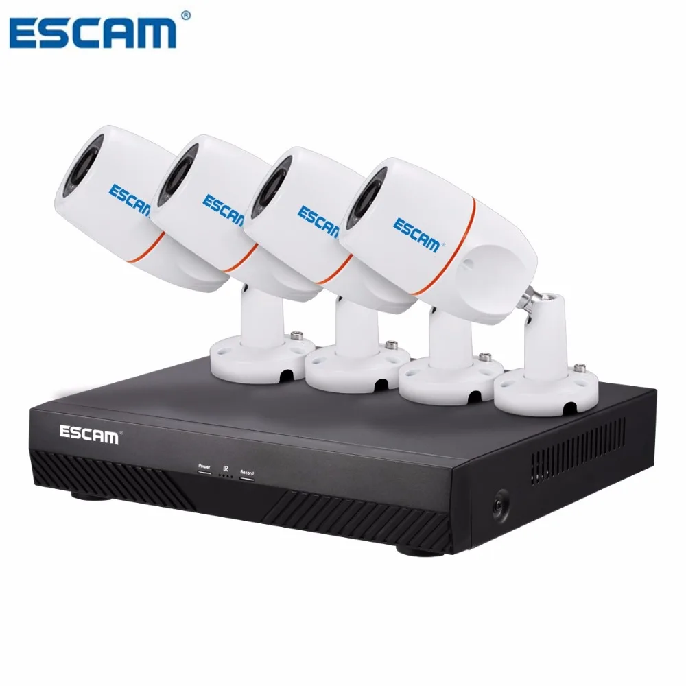ESCAM PNK405 HD 1080p 4CH POE NVR система безопасности с детектором движения, сигнальная запись, ONVIF IP66 Водонепроницаемая ИК камера