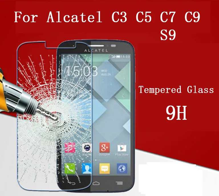 Закаленное Защитная стеклянная пленка для экрана 9H чехол Alcatel One Touch Pop C3 C5 C7 C9 S7 D3 D5