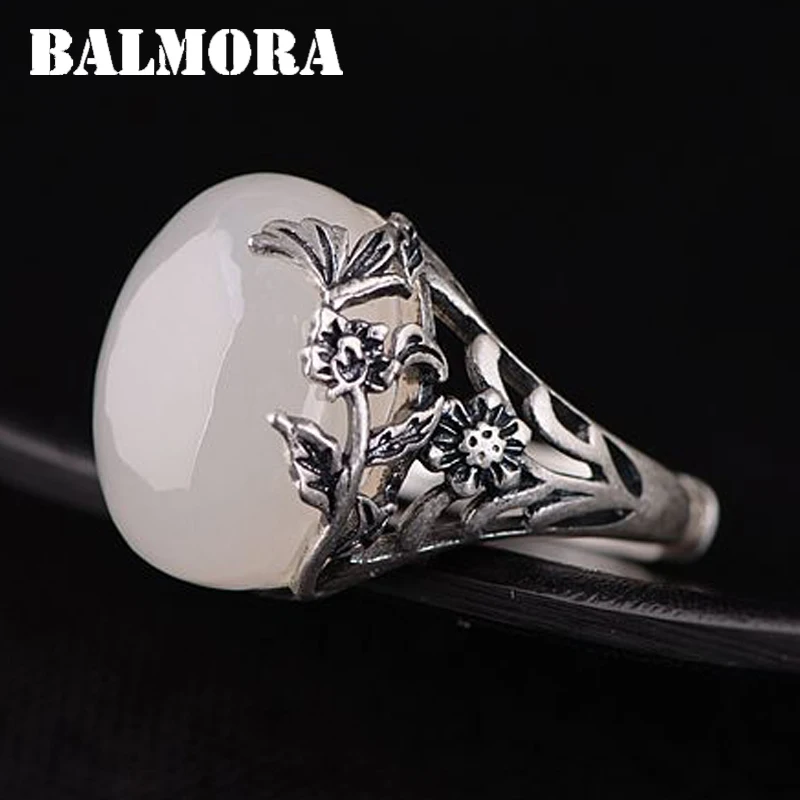 BALMORA 100% реальный 990 чистый серебро халцедон цветок полые Открытые Кольца для