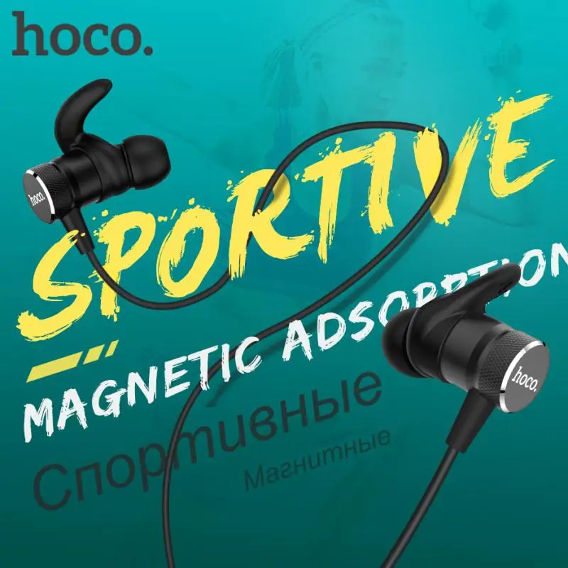 HOCO Магнитные Bluetooth Наушники для Телефона для Компьютера Беспроводные Наушники с Микрофоном для iPhone Xiaomi Samsung Стерео Наушники с Креплением в Ухе Блютуз Гарнитура для Айфона Самсунга Андроида Спорта Бега