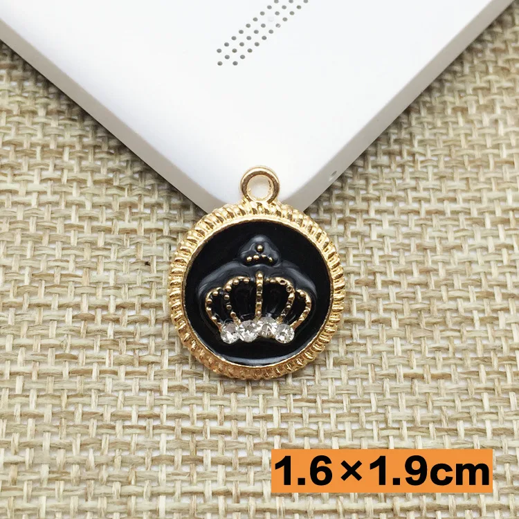 10pcs 19*16MM DIY gold metal enamel color crown round tag charms ornament bracelet pendants for necklace earring jewelry making | Украшения